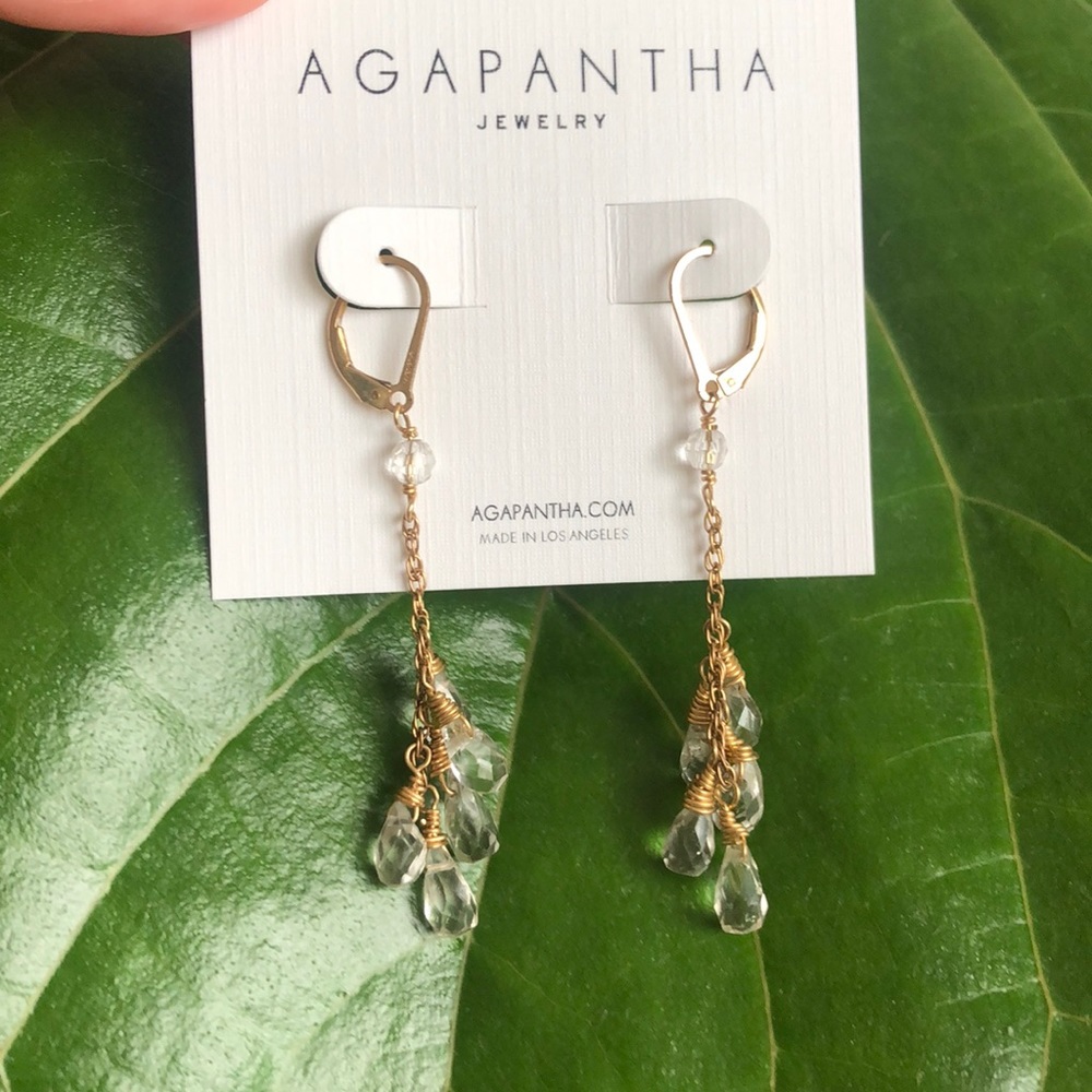 Agapantha Gold Chain Drop Earrings Quartz Dangling Swingy Gemstone Vintage Ronit